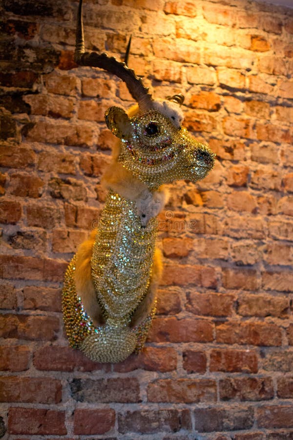 Golden Bedazzled Animal Head Wall Mounted Stock Photo Image of