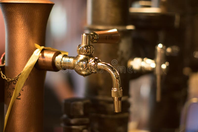 Golden Beer Tap with Beer Mug on Bar Stand Stock Photo Image of