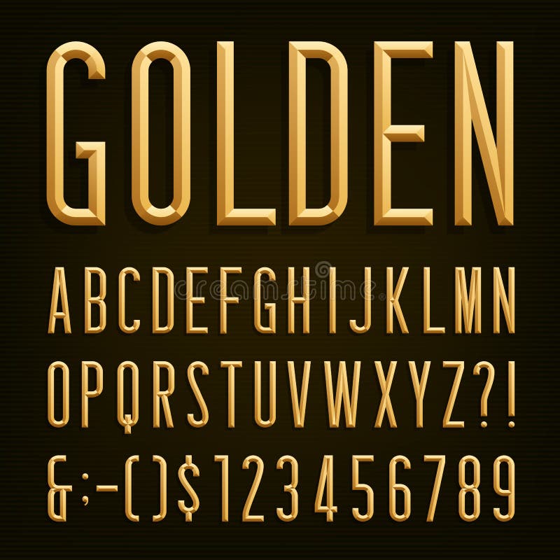 Oro effetto smussato stretto tra lettere, numeri e segni di punteggiatura.