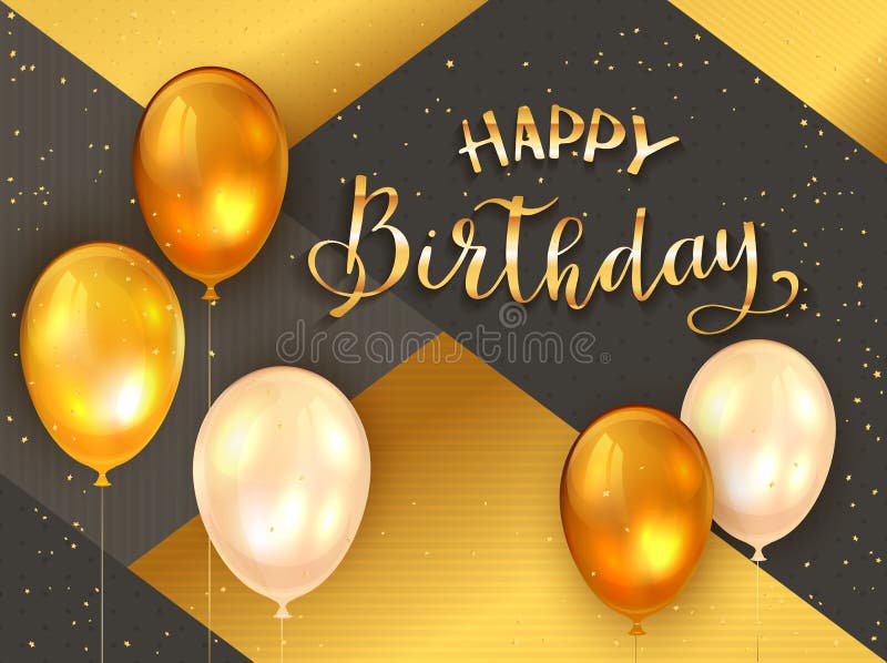 Golden Birthday Balloons on Black and Gold Background Stock Vector -  Illustration of color, greeting: 145005867