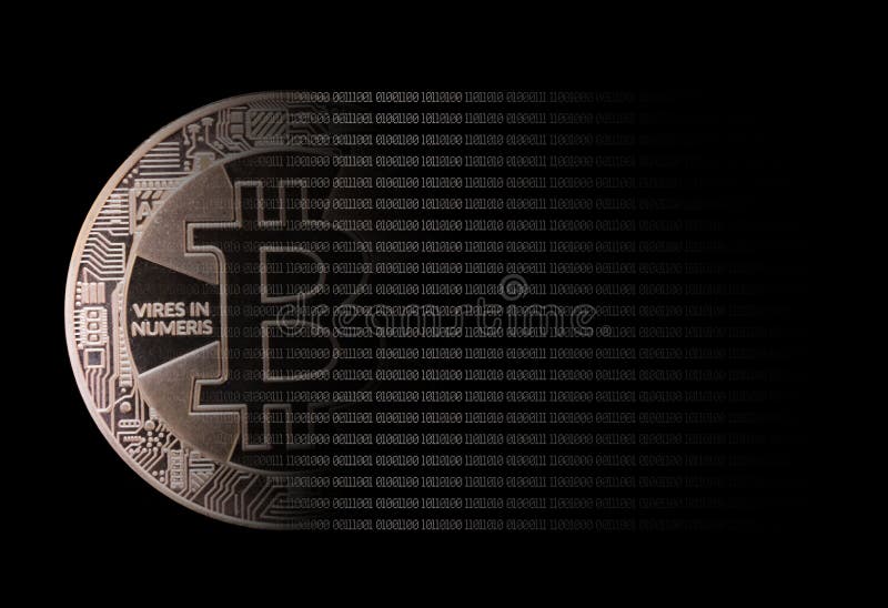 Golden bitcoin dissolving into binary code blockchain stock images
