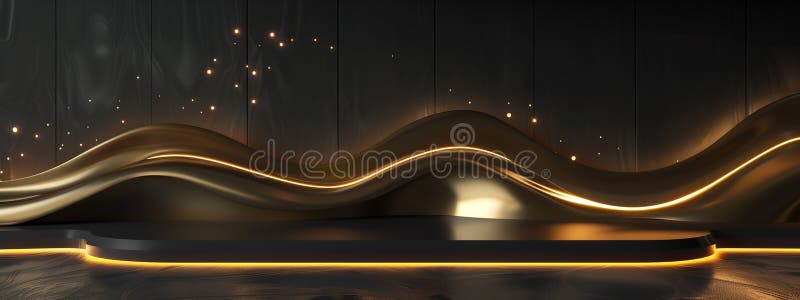 Golden and black back lit podium with wave pattern in background. royalty free illustration