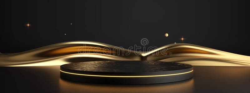 Golden and black back lit podium with wave pattern in background.. stock illustration