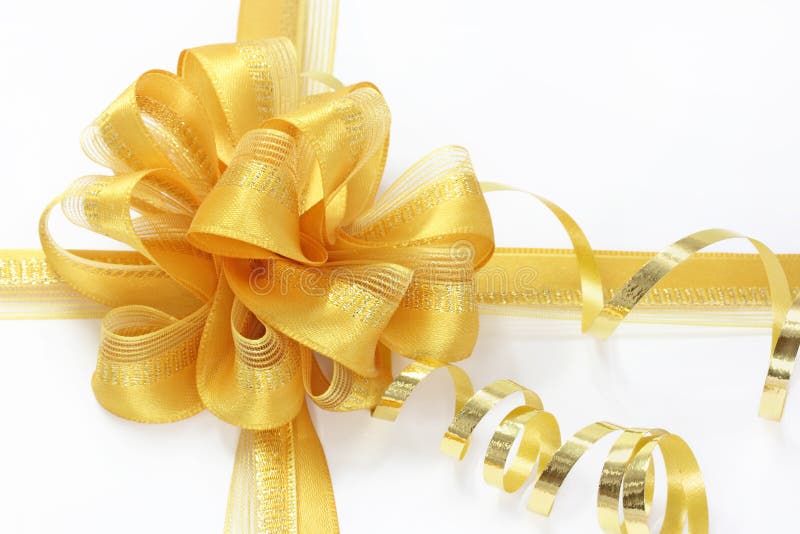 Golden Bow with a Curly Ribbon Stock Image Image of accessory