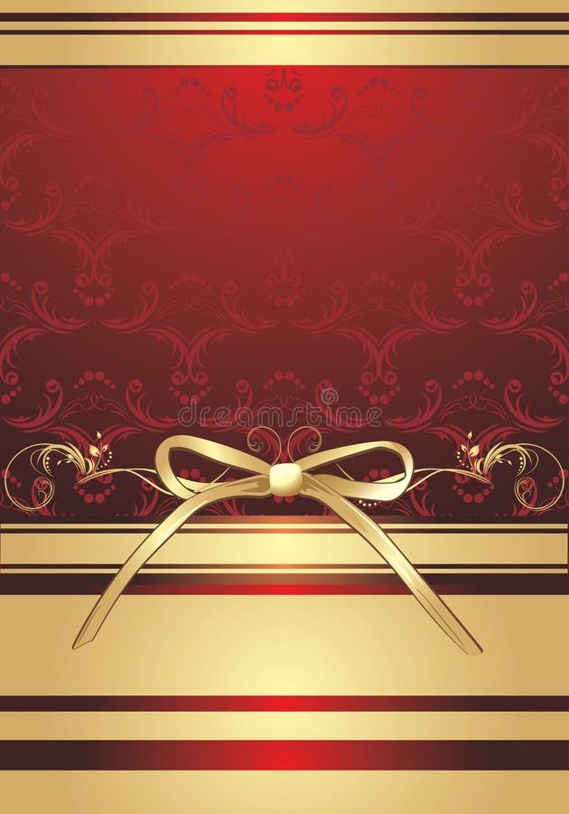 Golden bow with ornament. Background for wrapping