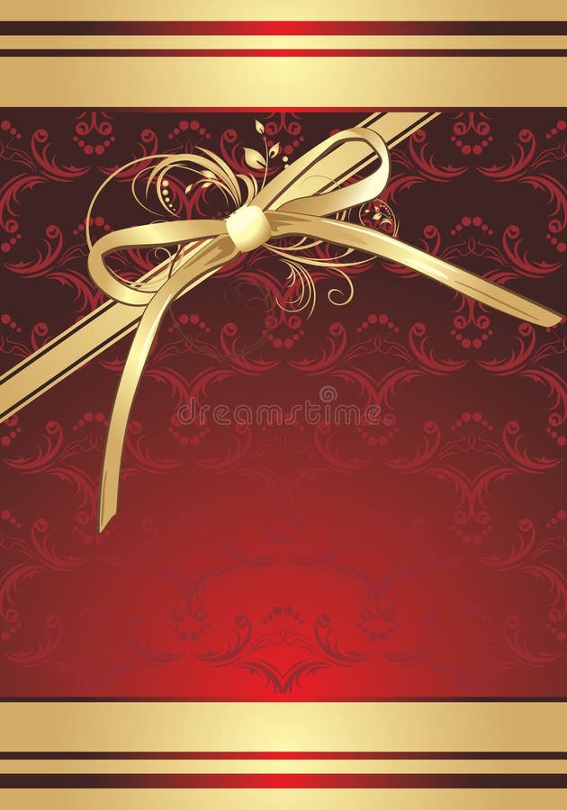 Golden bow with ornament. Decorative background