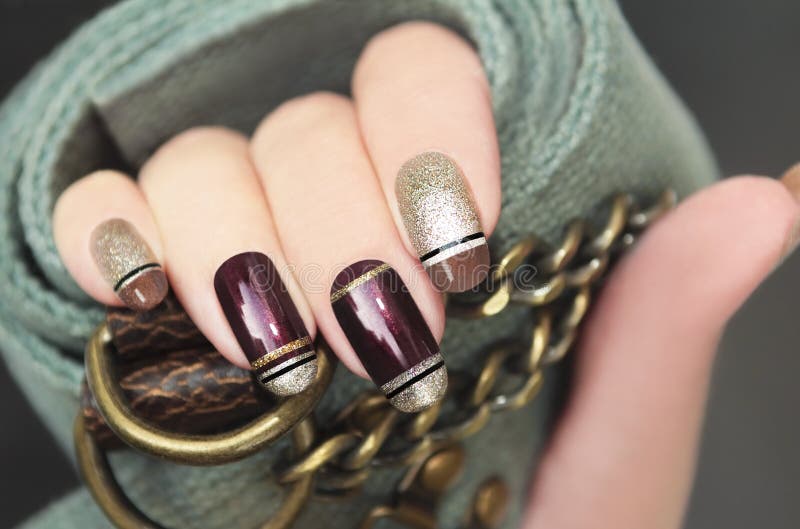 28 Trendy Brown Nail Designs 2021 : Brown Swirl and French Tip Nails