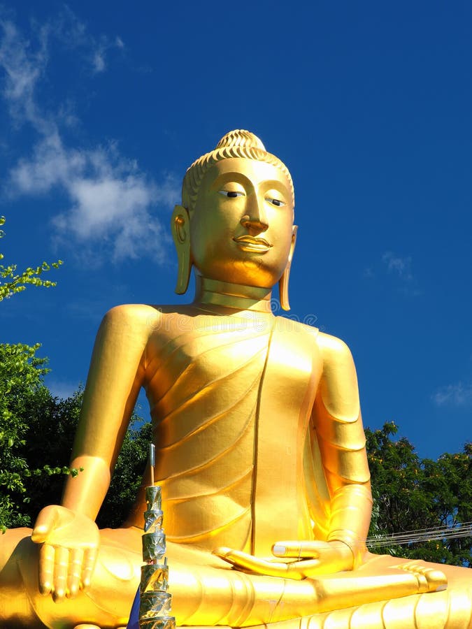 Golden Buddha Soaring into Blue Sky Stock Photo - Image of buddhist ...