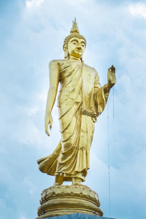Golden Buddha statue standing In the park.Thailand