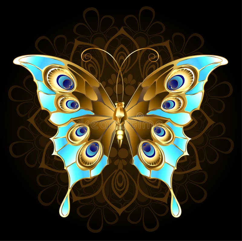 Golden Butterfly With Turquoise Stock Vector Image: 66604067