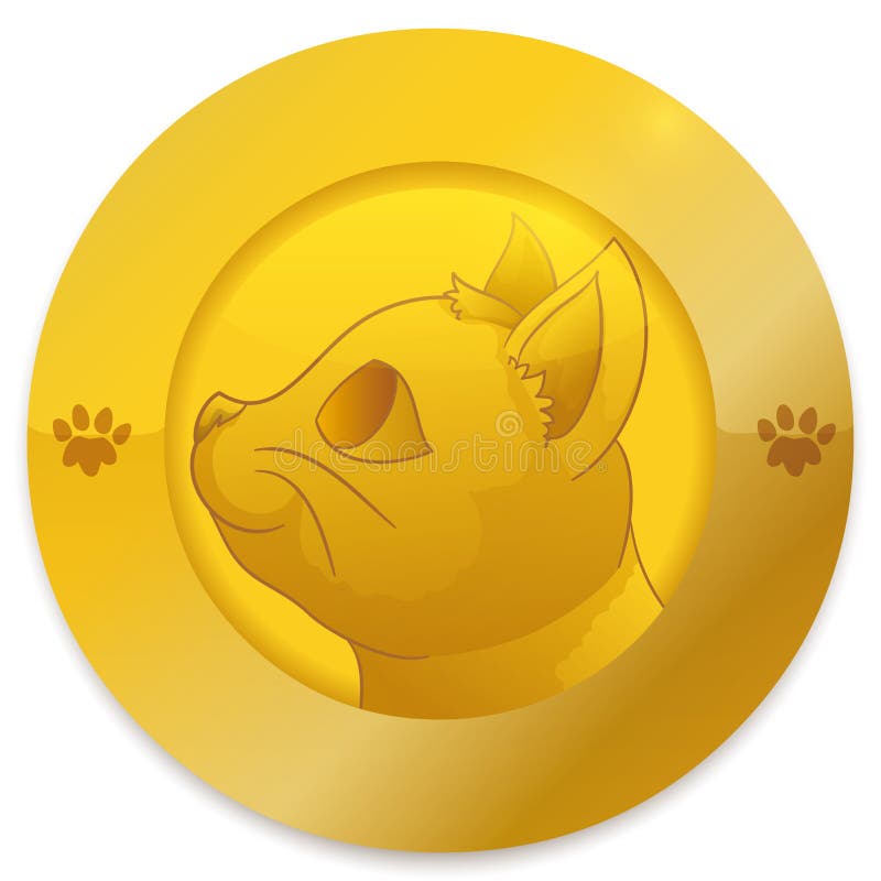 Golden button with cat sideways and paws, Vector illustration vector illustration