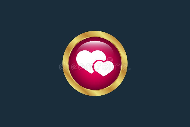 Golden button with hearts icon. vector illustration stock illustration