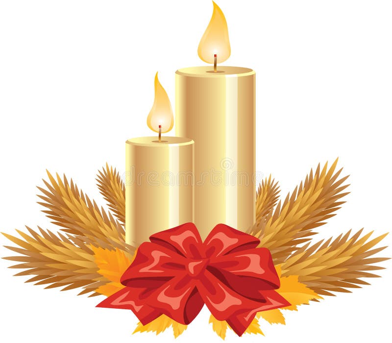 Hand Drawn Burning Candle in Vintage Candlestick with Rays of Light