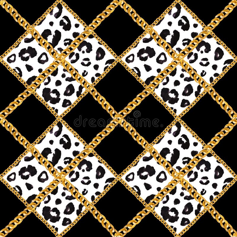 Golden Chain Glamour Leopard Cheetah Seamless Pattern Illustration ...