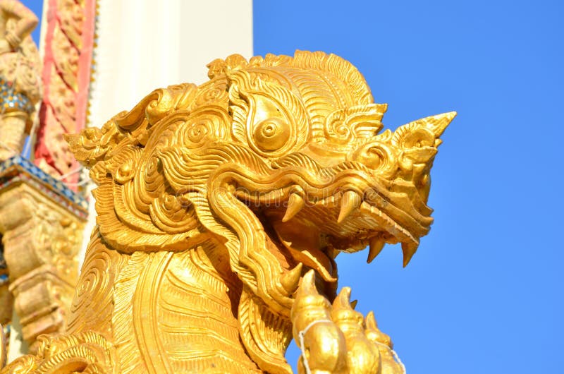 Golden Chines Style Lion Sculpture in Sunlight Stock Photo Image of