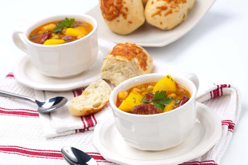 Golden chorizo and chickpea soup