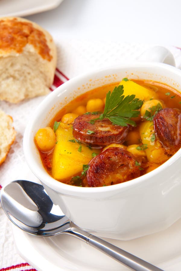 Golden chorizo and chickpea soup