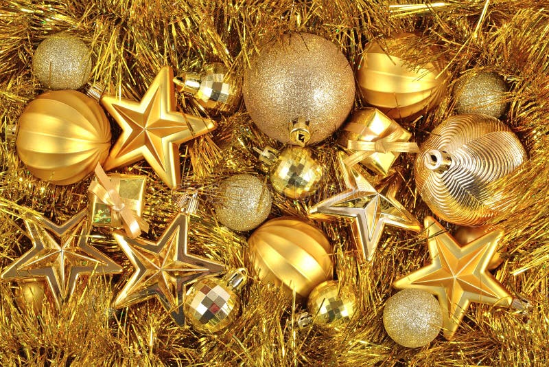 Golden Christmas Decorations Stock Image Image of happy, festive
