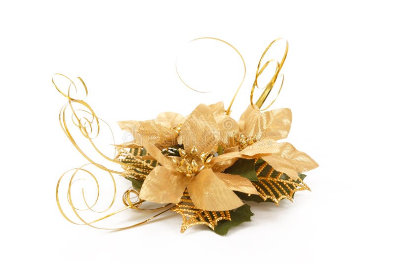 Golden christmas decorative flower on white