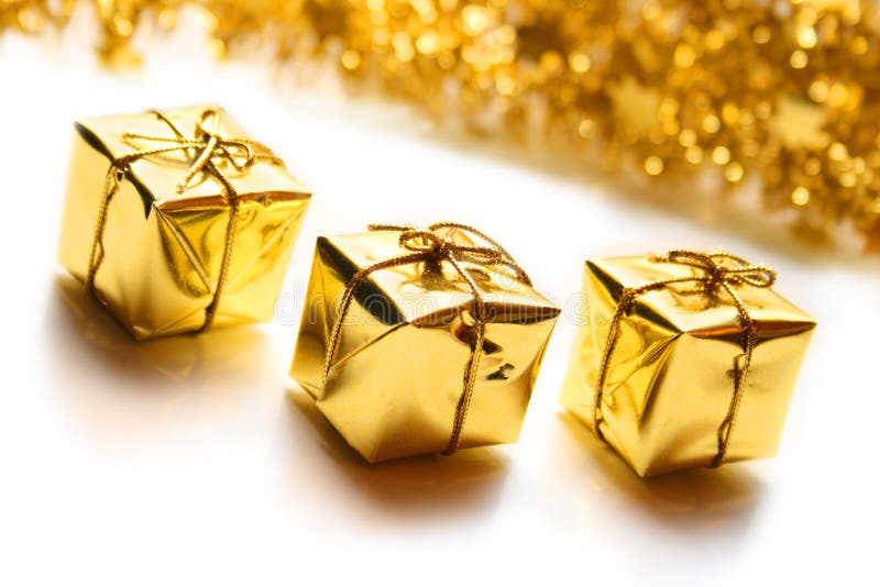 Golden Christmas Gift Boxes Stock Photo Image of ornamental