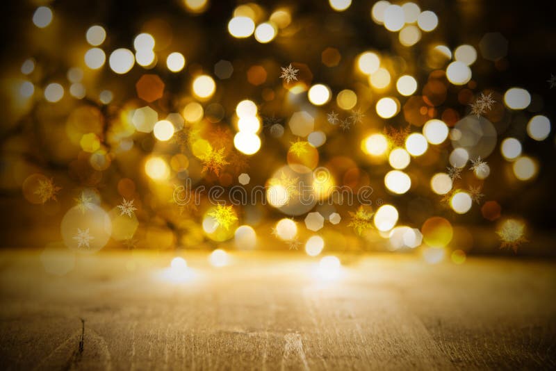 Golden Christmas Lights Background, Party Or Celebration Texture With Wood royalty free stock photo Golden Christmas Lights Background, Party Or Celebration Texture With Wood royalty free stock photo