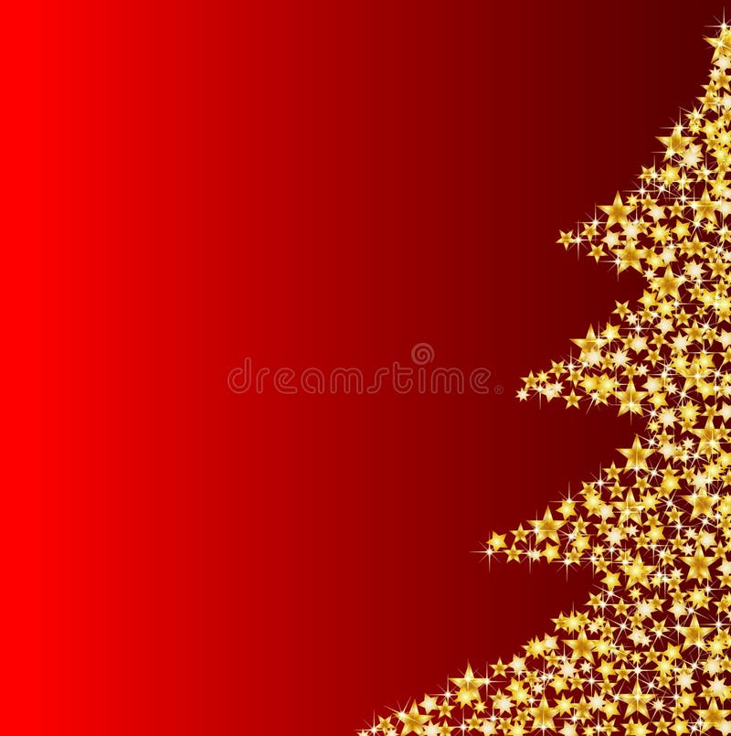 Golden christmas tree on red background