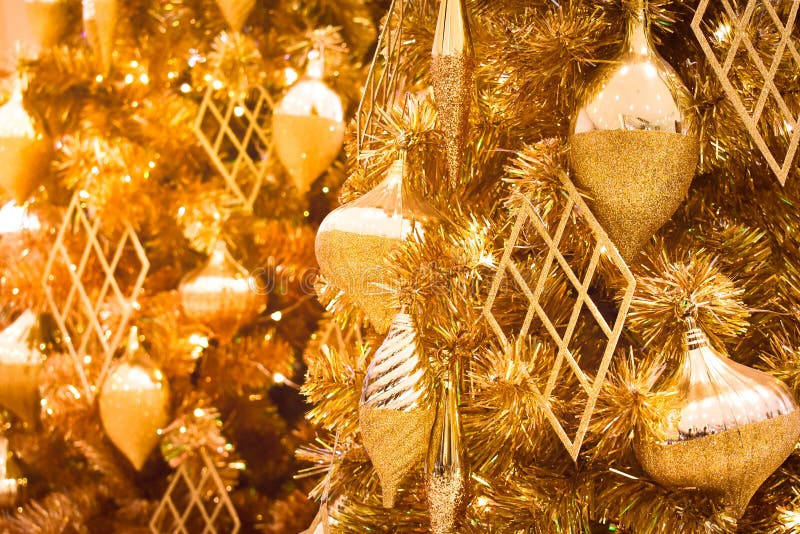 Golden Christmas Trees Decorate with Decorations Stock Photo Image of