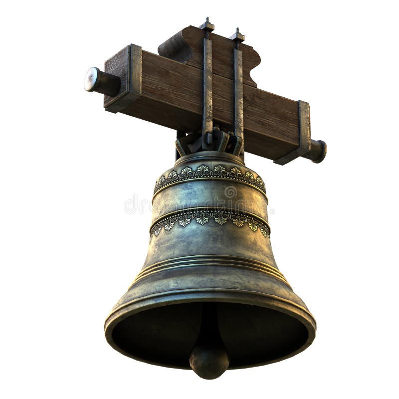 Golden bronze church bell isolated on white background. 3d illustration