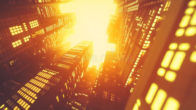 Golden Cityscape Sunlight Iluminează Clădiri Înalte vector illustration