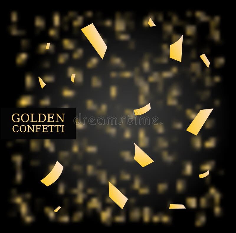 Gold glitter confetti texture on a black background, Stock vector