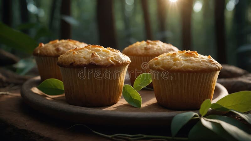 Golden Corn Muffins Rustic Wooden Sfondo Sole royalty illustrazione gratis