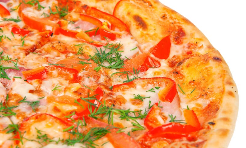 Golden crispy pizza with peppers stock image