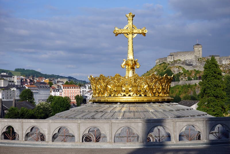 Golden cross editorial image. Image of lourdes, tree - 65017960