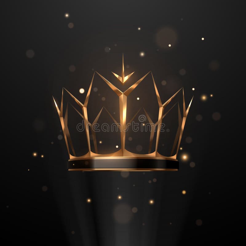 Golden crown on black background with light effect