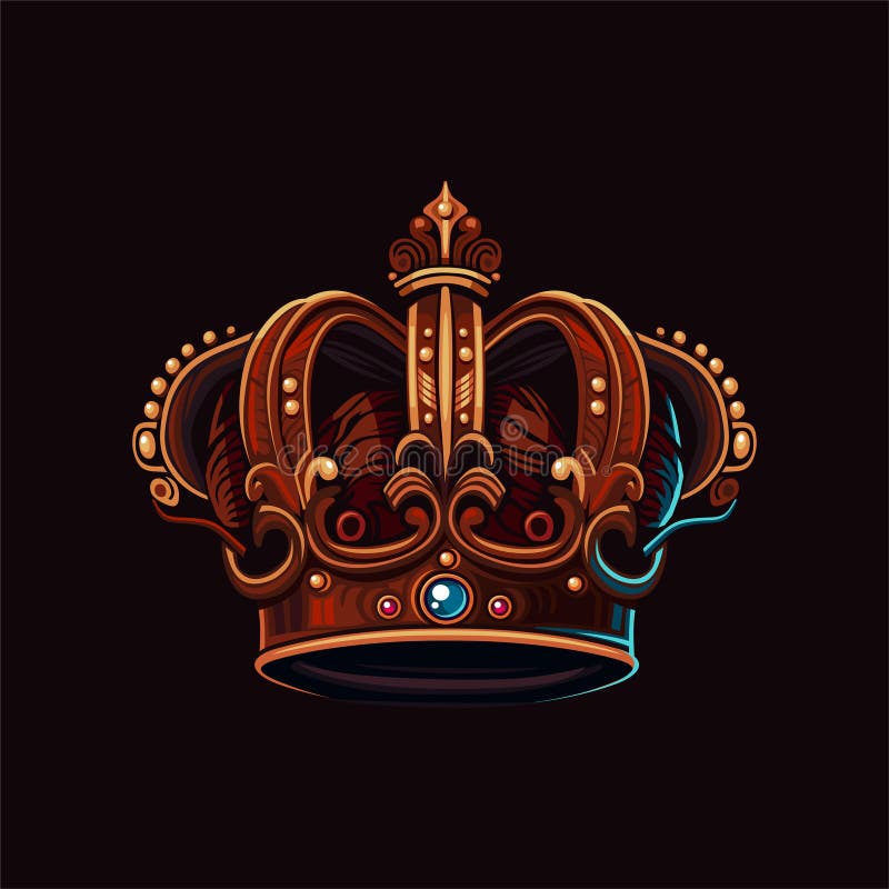 Golden Crown with Gems on Black Background. Vector Stock Vector