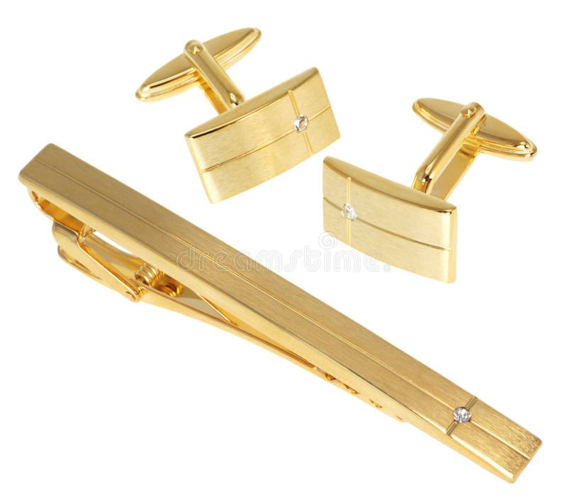 Golden cuff link and tie pin