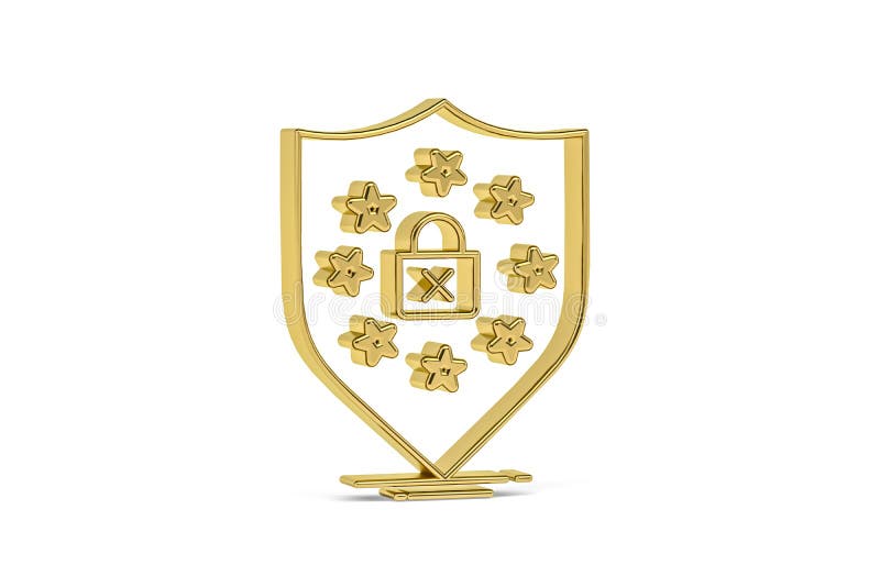 Golden 3d GDPR shield protection icon isolated on white background vector illustration