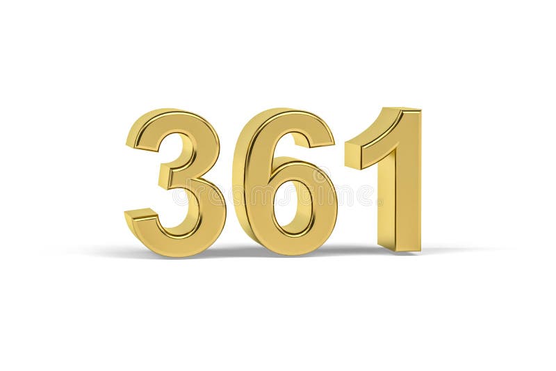 Golden 3d Number 361 Year 361 Isolated on White Background Stock
