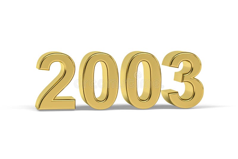 Golden 3d Number 2003 Year 2003 Isolated on White Background Stock