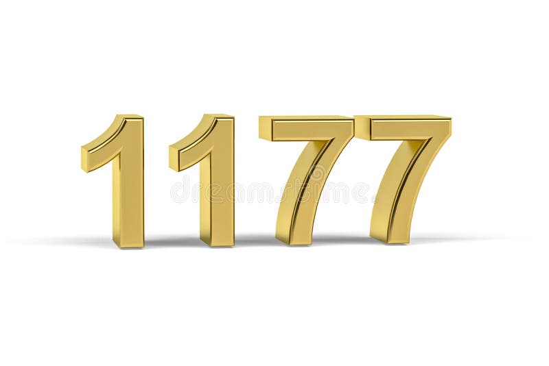 Golden 3d Number 1177 Year 1177 Isolated On White Background Stock