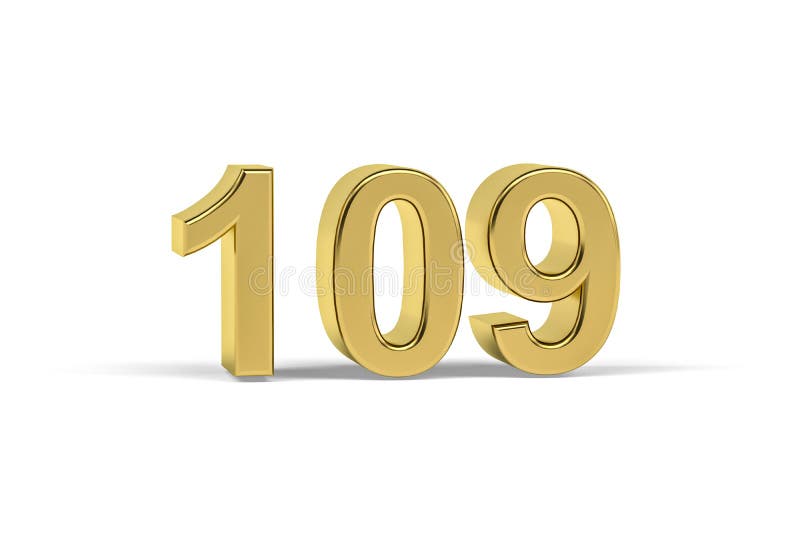Golden 3d Number 109 Year 109 Isolated on White Background Stock Illustration Illustration