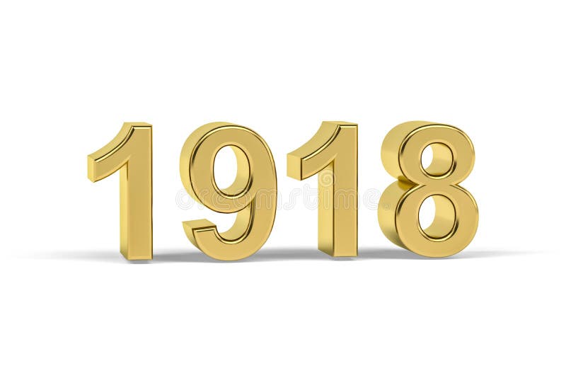 Golden 3d Number 1918 Year 1918 Isolated on White Background Stock