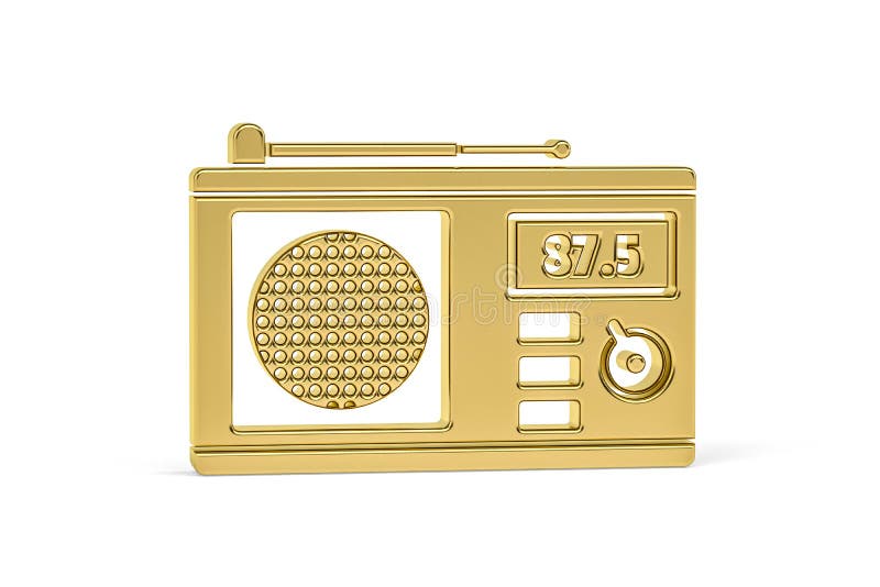 Golden 3d Radio Icon Isolated on White Background Stock Illustration