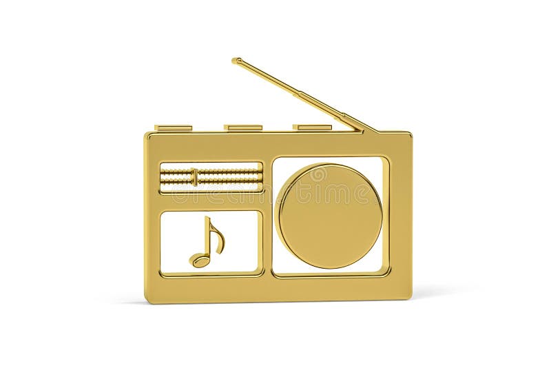 Golden 3d Radio Icon Isolated on White Background Stock Illustration