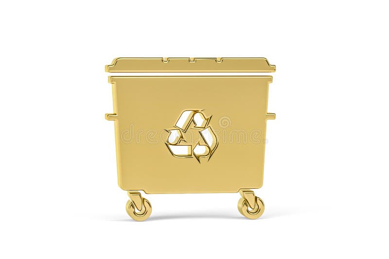 Golden Opened Trash Can Isolated On White Background Stock Photo