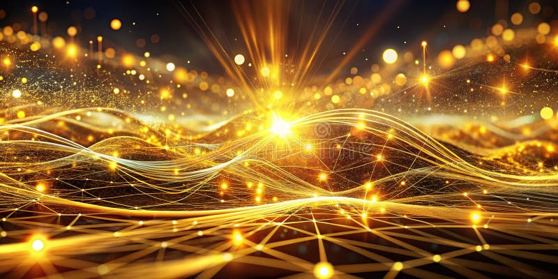Golden Data Streams Eine futuristische abstrakte Illustration eines dynamischen Technologienetzwerks mit elegantem Glühen vektor abbildung
