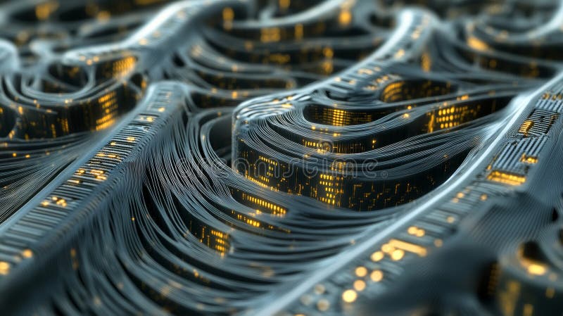 Golden Data Streams Microscopic Light Trails veranschaulichen digitale Netzwerkwege stock abbildung