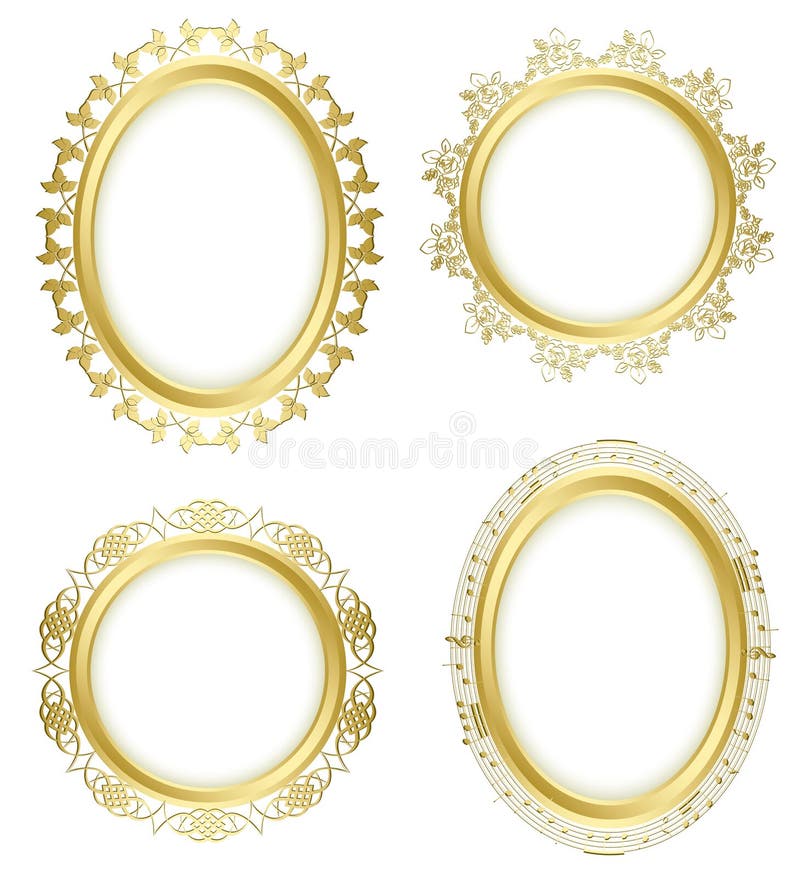 Golden decorative frames wih flora and music notes - vector set. Eps 10. Oval shadow is transparent. Golden decorative frames wih flora and music notes - vector set. Eps 10. Oval shadow is transparent.