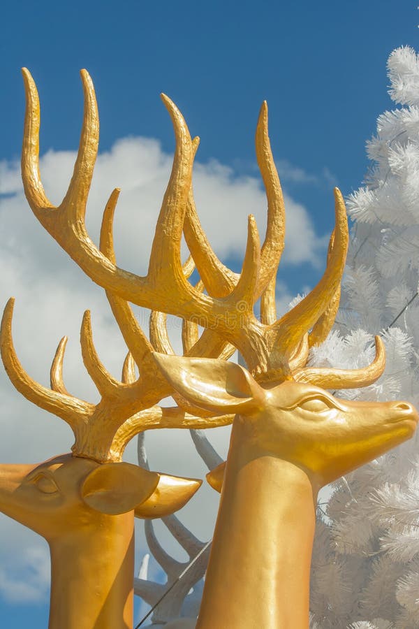Golden Deer Statue For Christmas Decoration. Stock Photo Image of