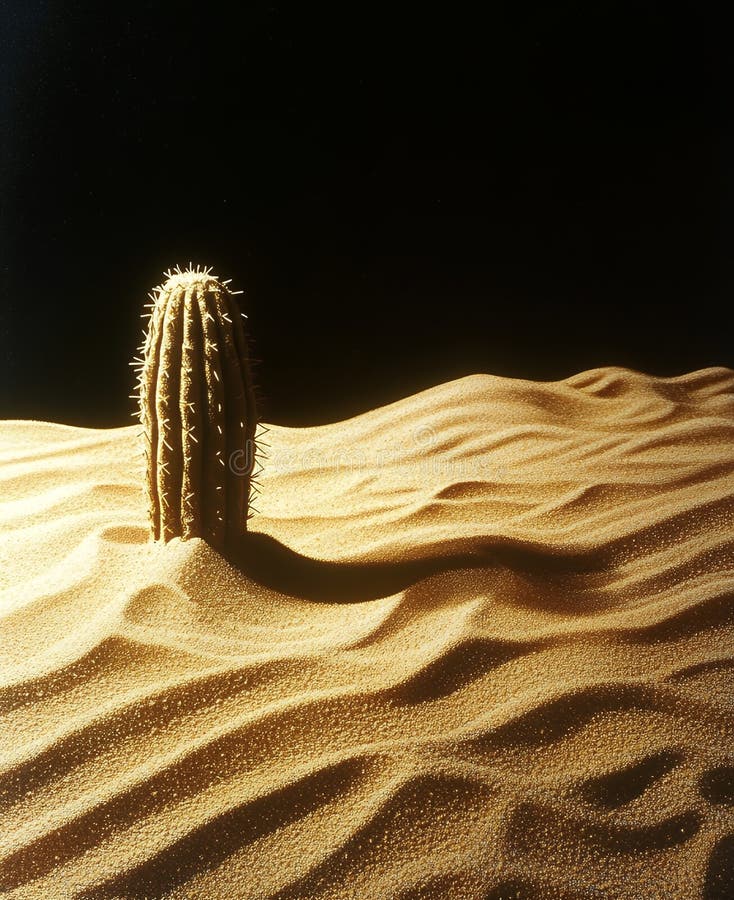 Golden Desert Sand Dune with Single Cactus Plant sun hot dry arid vild light light light vektor illustrationer